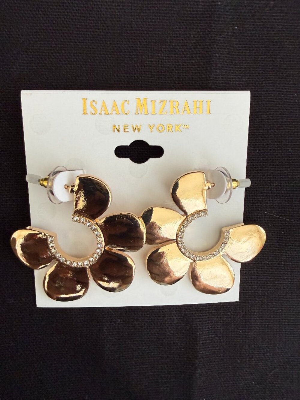Isaac Mizrahi New York Gold Flower Rhinestone Earrings #MZ22